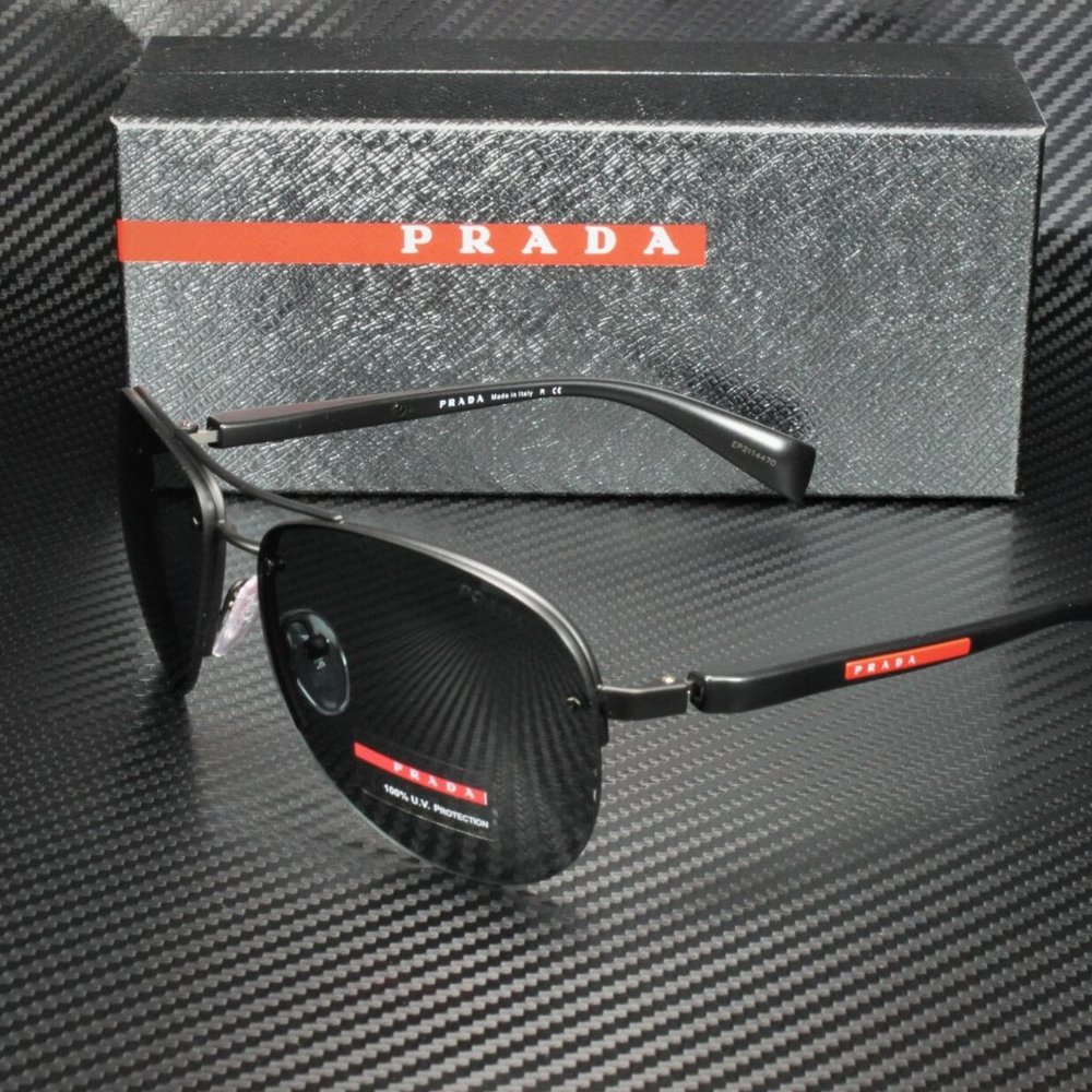 Prada Men's Black and Shiny Grey Sunglasses!